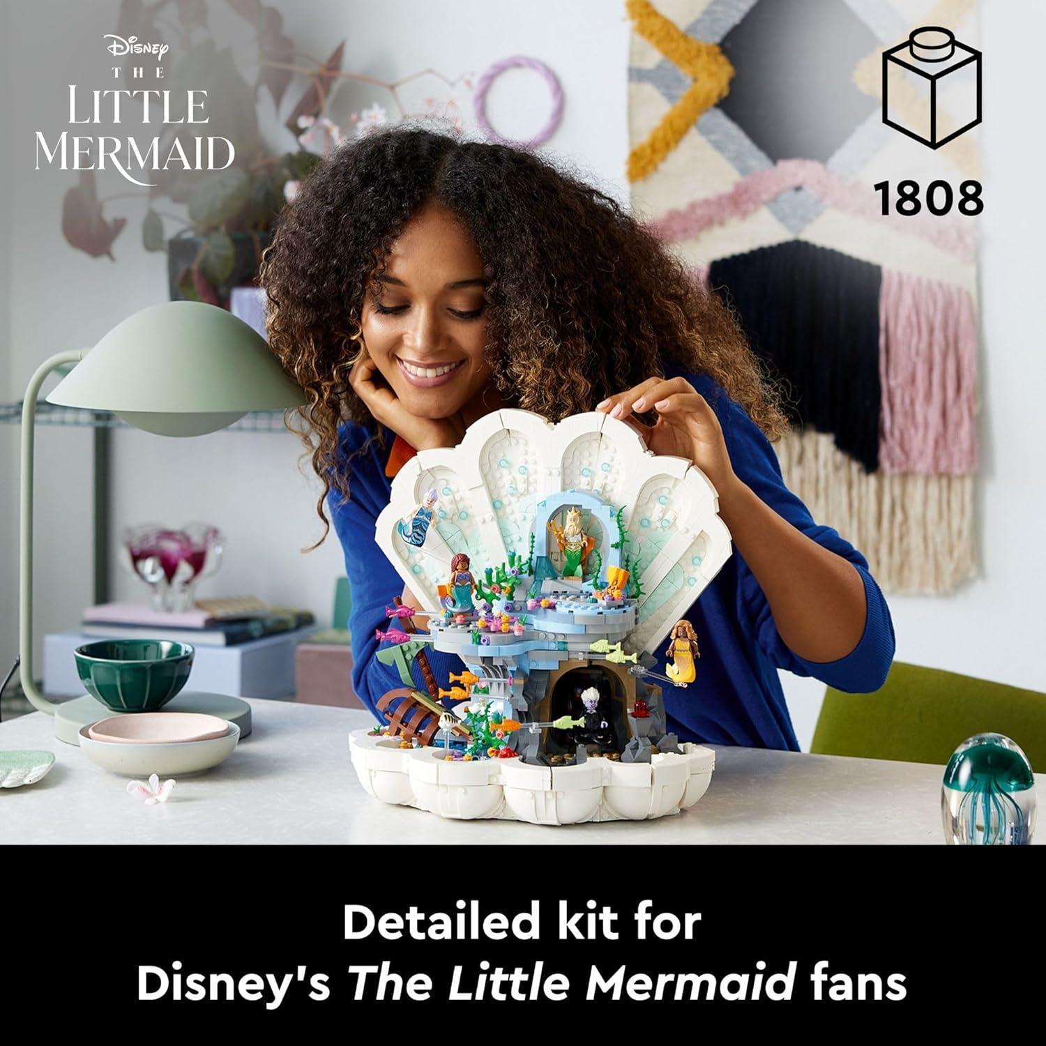 LEGO Disney The Little Mermaid Royal Clamshell 43225 Collectible Adult Building Set, Gift for Disney Princess Movie Fans Ages 18 and Up, Featuring Ariel, Ursula, King Triton, Sebastian and Flounder