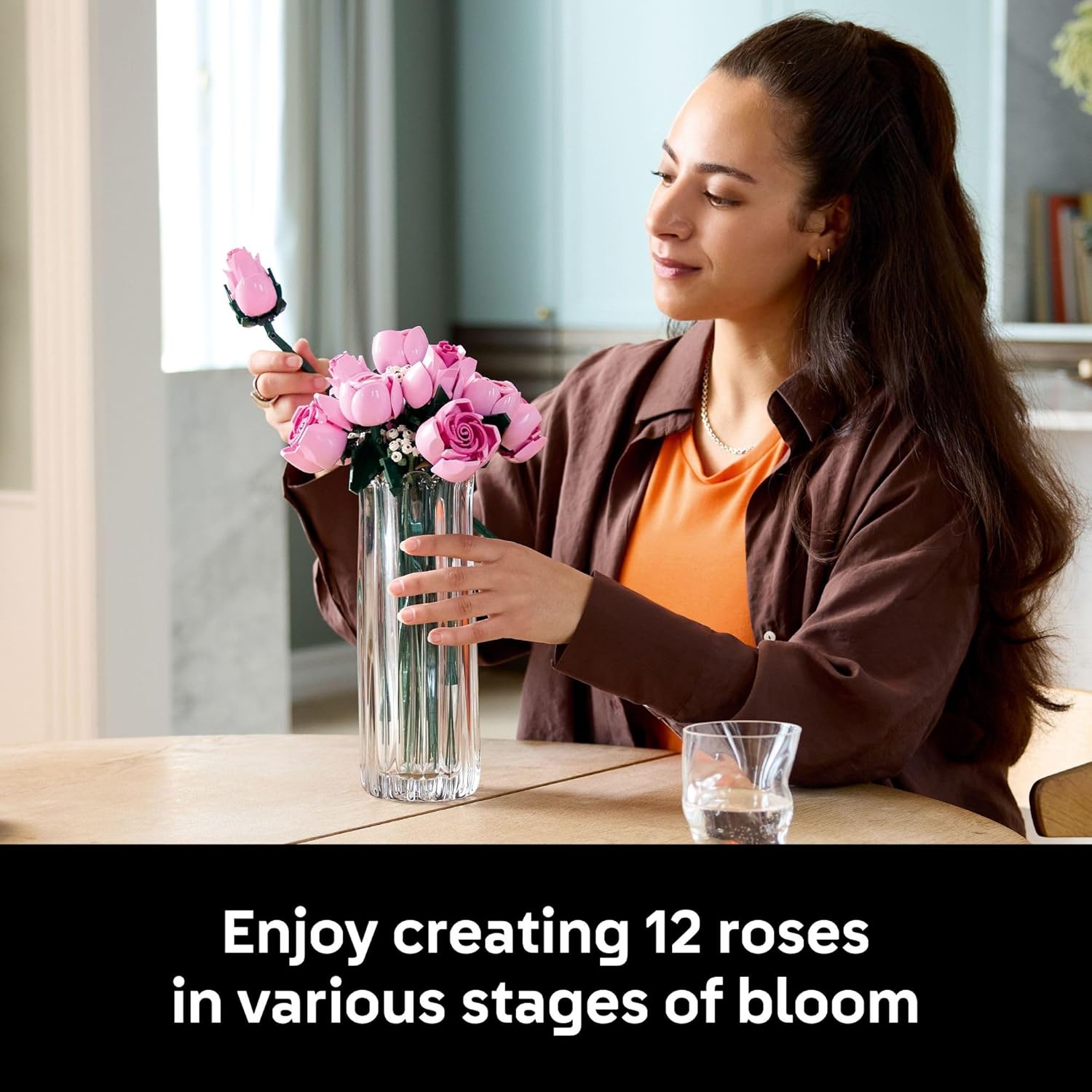 LEGO Botanicals Bouquet of Pink Roses Artificial Flowers - Building Blocks for Adults, Ages 18+ - Gifts for Birthdays for Her - Flowers for Home Office, Shelf or Room Decor - 10374