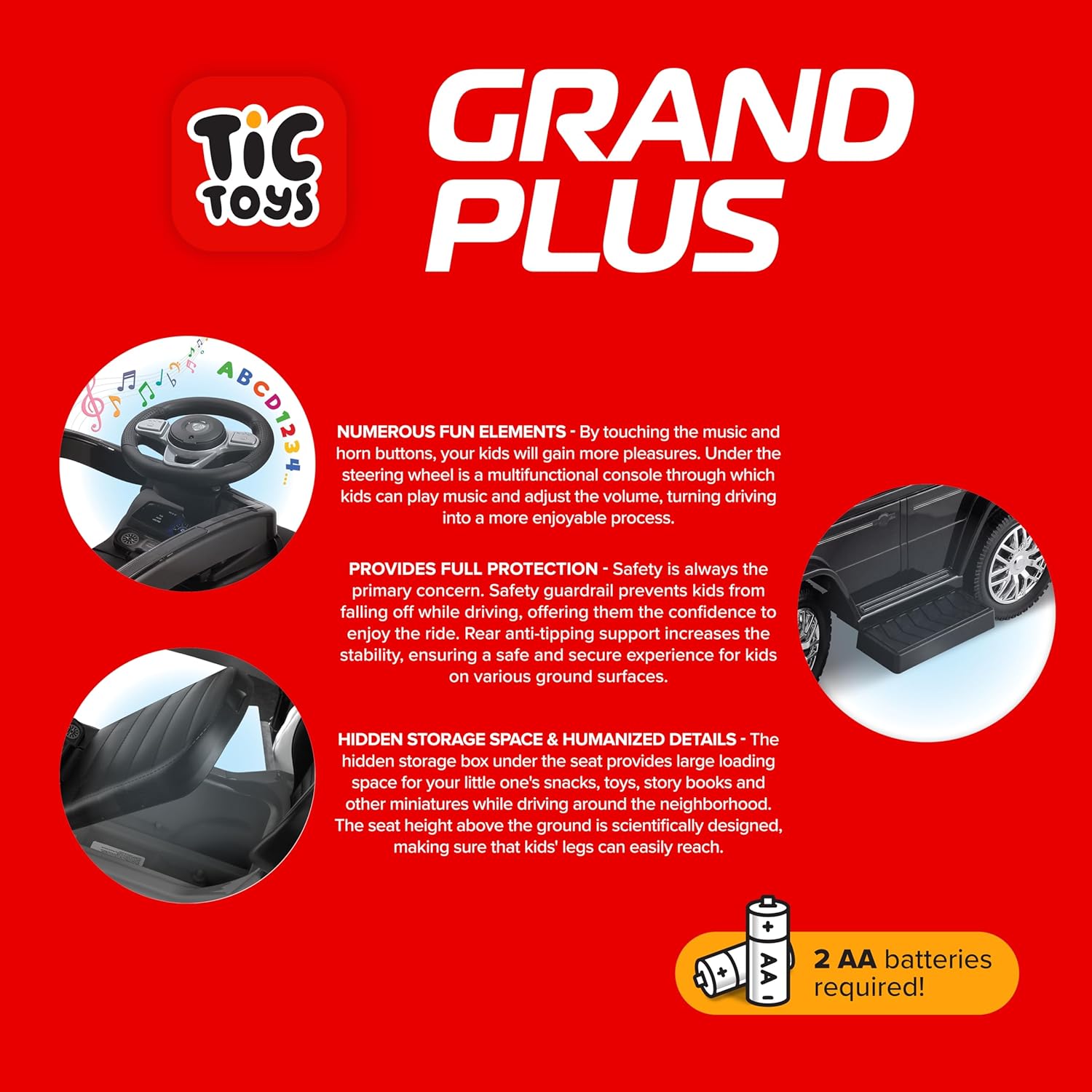 Tic Toys Grand Plus Multi-Position Ride-On with Music & Storage - Yellow