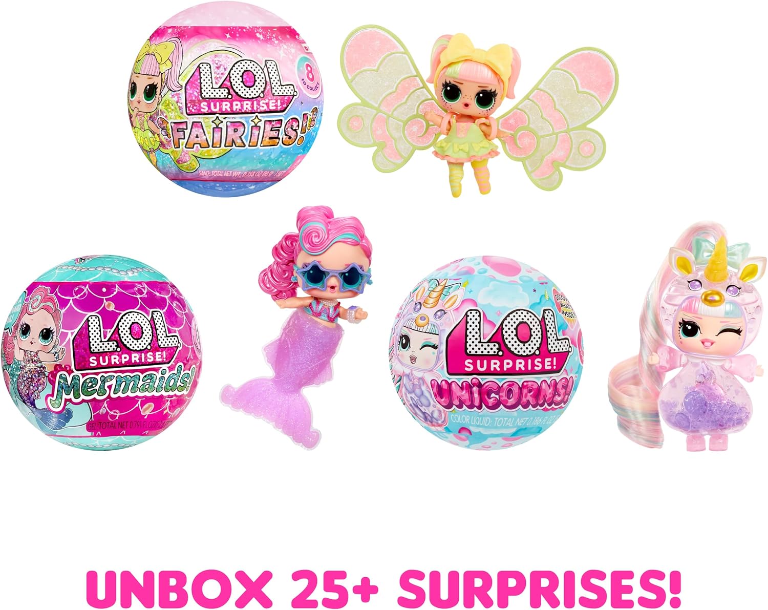 LOL Surprise Tots Just Add Water 3-Pack with 3 Make-Your-Own Fantasy Dolls and 25+ Surprises to UNbox Including Mermaid, Fairy, and Unicorn Dolls and Magical Crafts