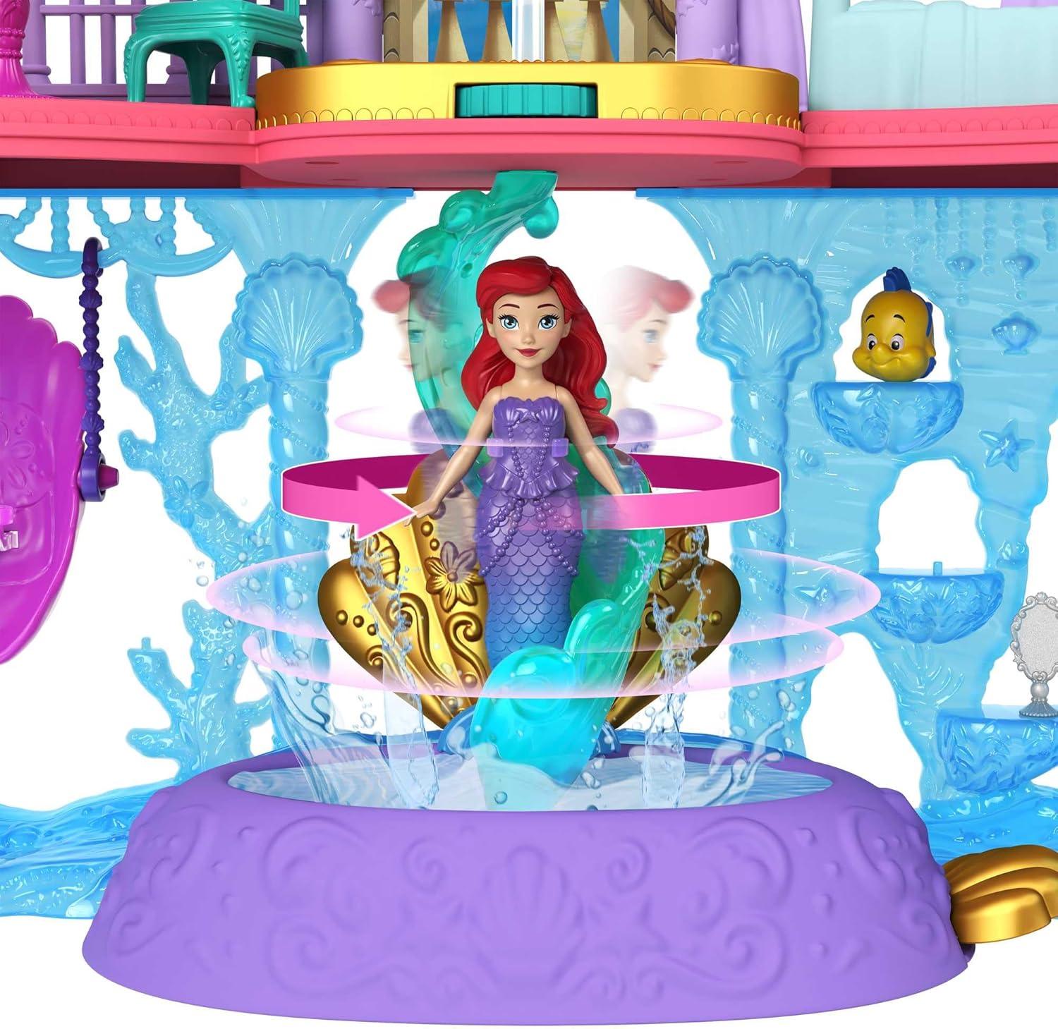 Mattel Disney Princess The Little Mermaid Toys, Ariel Doll House Stackable Castle with Land & Sea Levels, Small Doll, 1 Friend, 12 Pieces, Pool