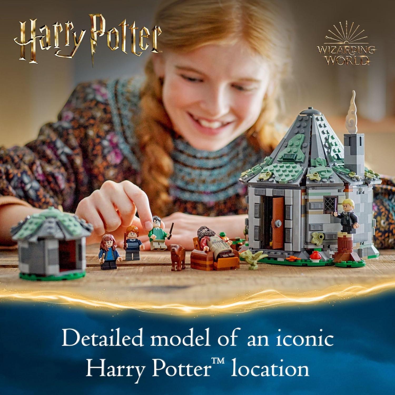 LEGO 76428 Harry Potter Hagrid’s Hut: An Unexpected Visit, Harry Potter Toy with 7 Characters and a Dragon for Magical Role Play, Buildable House Toy.