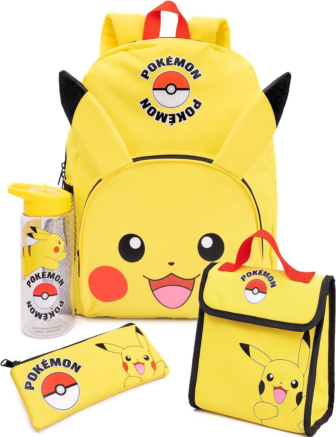 Pokemon Pikachu Backpack Set Piece Lunch Box Water Bottle Pencil