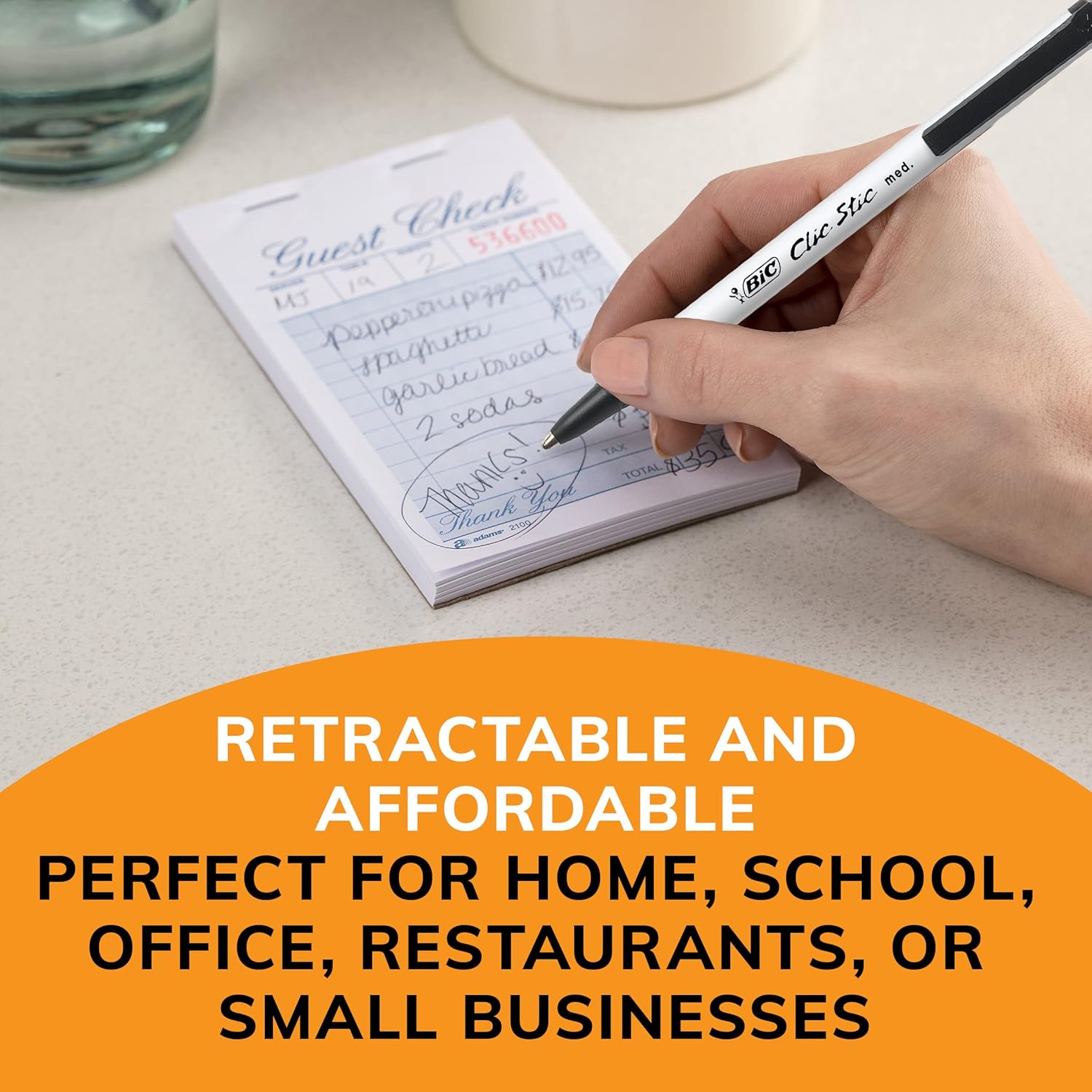 أقلام حبر جاف قابلة للسحب من BIC Clic Stic باللون الأسود، متوسطة الرأس (1.0 مم)، عبوة من 24 قلمًا، بتصميم أسطواني مستدير للكتابة المريحة 