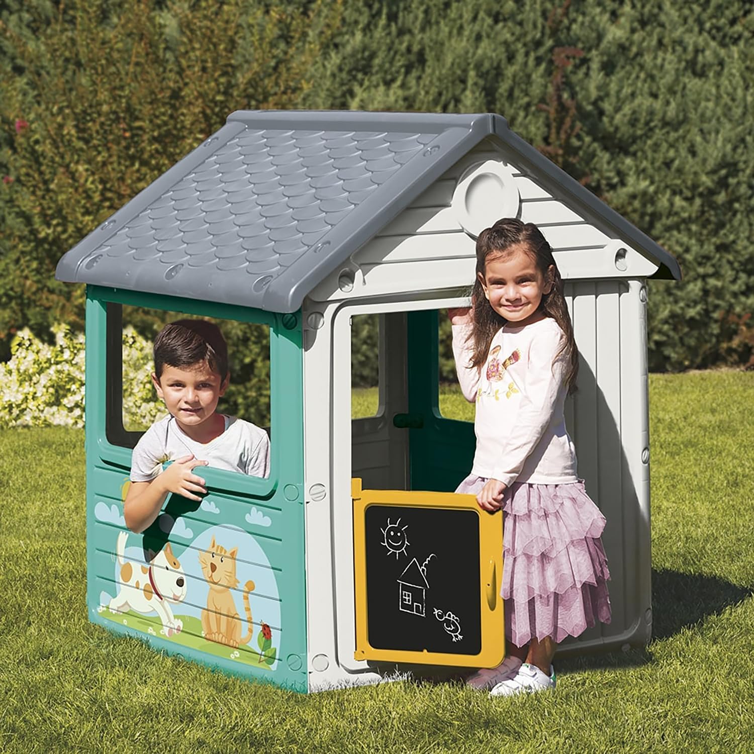 My First House: White & Green - Playhouse, Indoor & Outdoor Toy, Cat & Dog Decal, Waterproof & Durable, Imaginative Play, Toddler Kids Age 2+