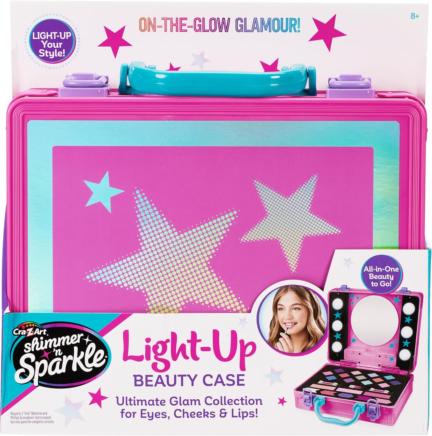 Cra-Z-Art 17362 Shimmer N Sparkle Light up Beauty Pink Case for Children with Hollywood Style Lights Real Washable Makeup for Kids, Black