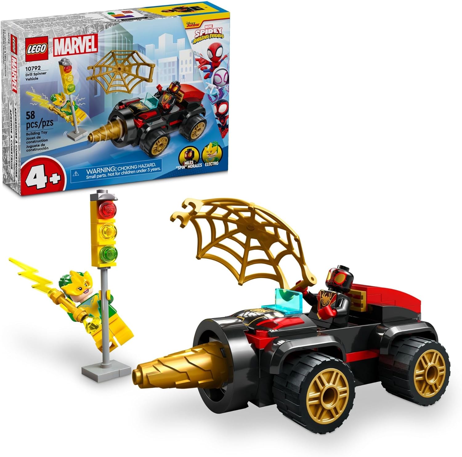 LEGO 10792 Marvel Drill Spinner Vehicle, Miles Morales Spin Car with 2 Minifigures