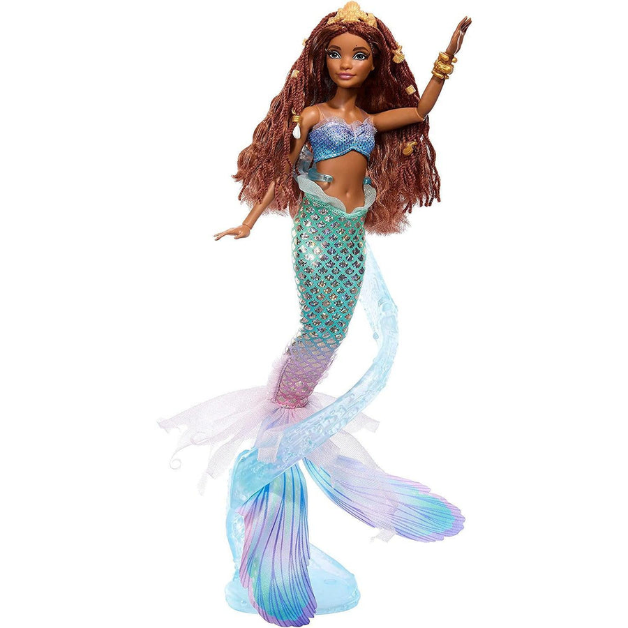 Mattel Disney The Little Mermaid Deluxe Mermaid Ariel Doll with Iridescent Tail, Hair Jewelry Beads, and Doll Stand