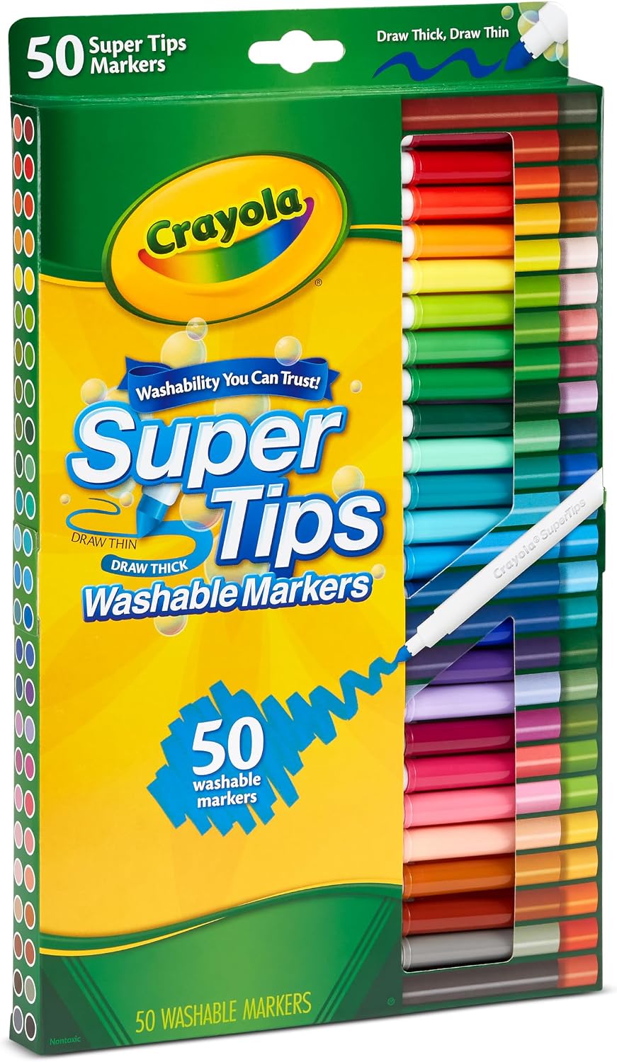 Crayola Super Tips Washable Markers, 50 Count, Versatile Fine & Broad Line Tips