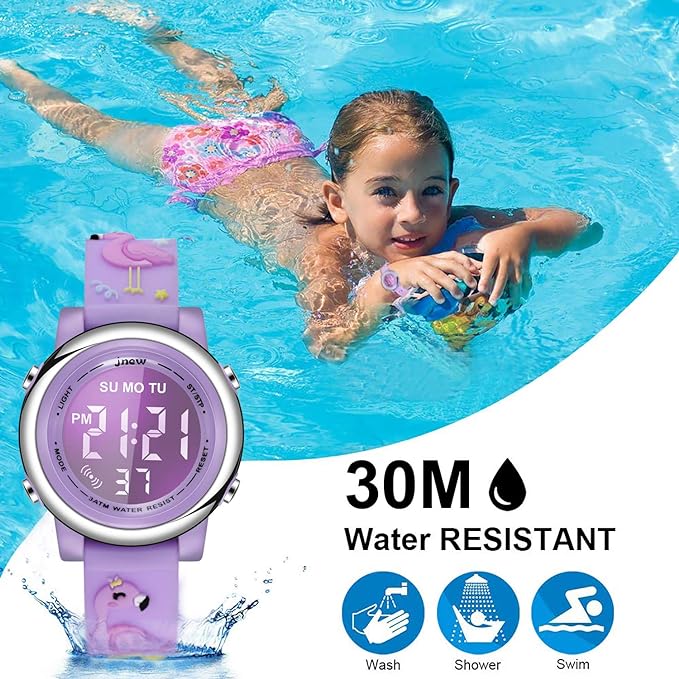 cofuo Kids Digital Sport Waterproof Watch for Girls Boys, Kid Sports Outdoor LED Electrical Watches with Luminous Alarm Stopwatch Child Wristwatch - Flamingo