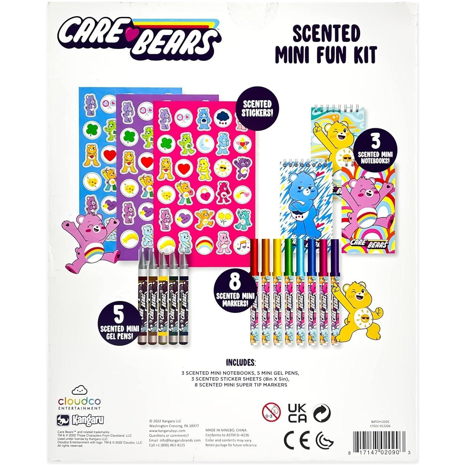 Scenticorns Care Bears Mini Fun Kit - Fruity Scented Sheets, Super Tip Markers - Take Care Bears on The go for Travel and Creative Play for Kids Playtime