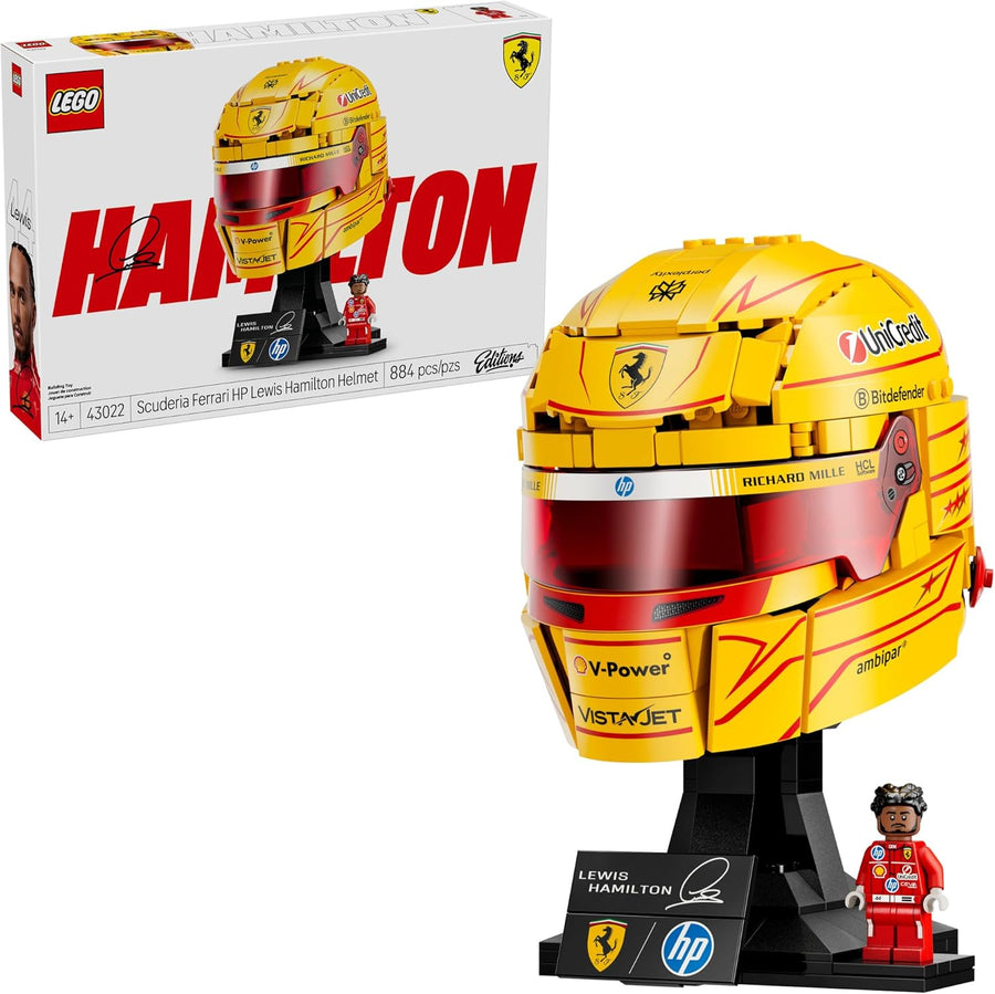 خوذة لويس هاميلتون من مجموعة LEGO Editions Scuderia Ferrari HP - مجموعة بناء للمراهقين، 14 سنة فما فوق - مجسم عرض F1 قابل للتجميع - ديكور لغرفة النوم أو المكتب المنزلي - هدية لمحبي السباقات - 43022