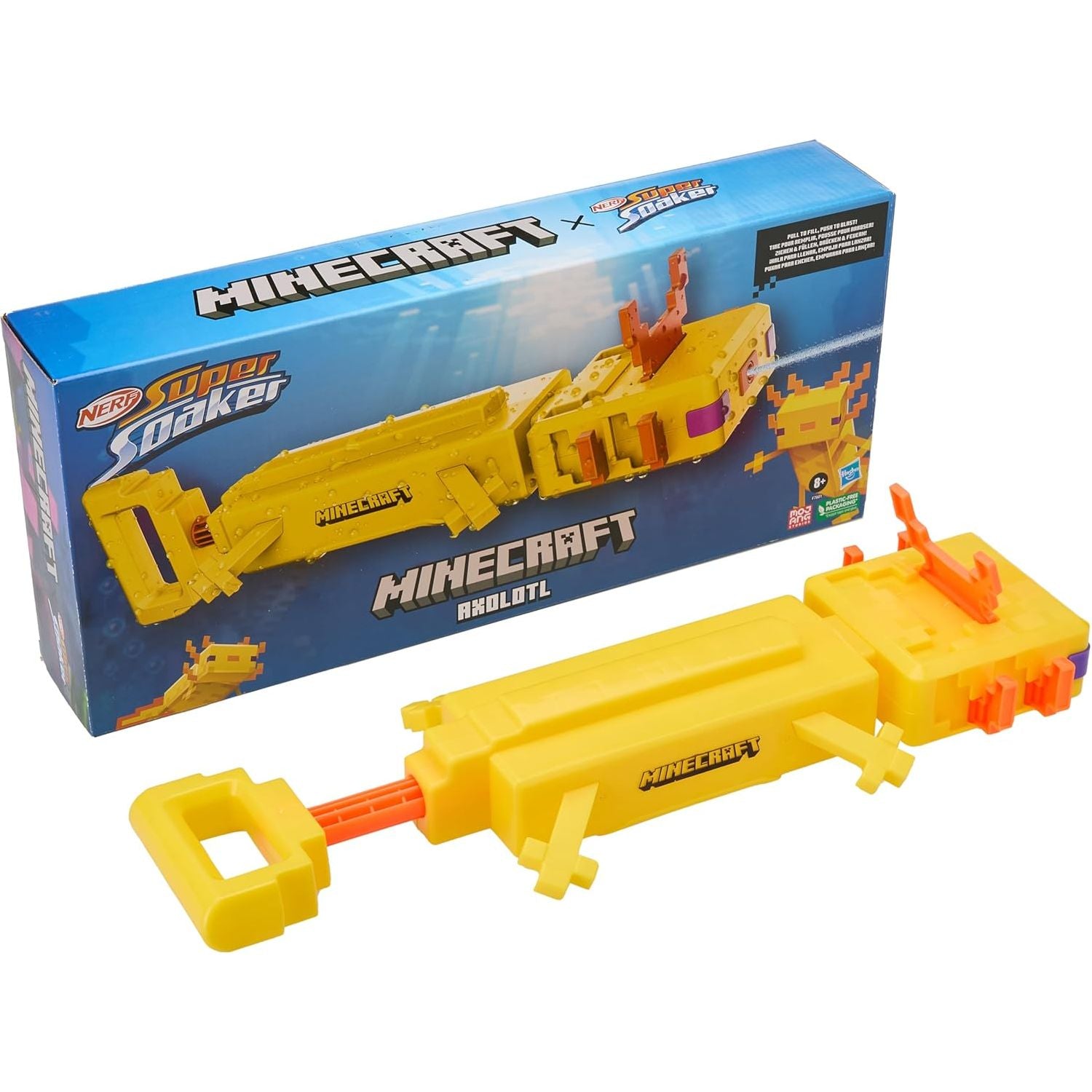 Nerf Super Soaker Minecraft Axolotl Water Blaster, Minecraft Axolotl Mob Design, Outdoor Water Toy