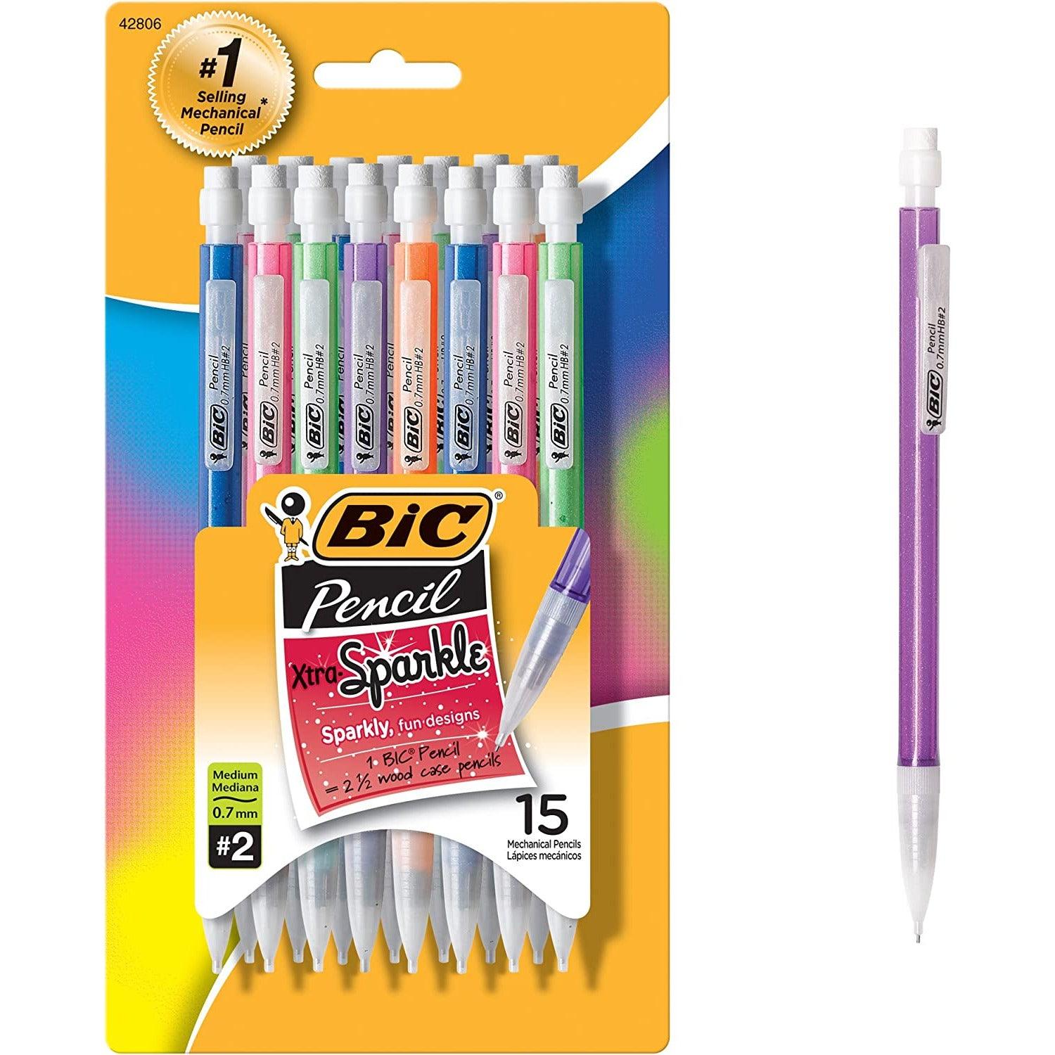 قلم رصاص ميكانيكي Xtra-Sparkle من بيك ، نقطة متوسطة (0.7 مم) ، تصميم ممتع مع أسطوانة ملونة ، عدد 15