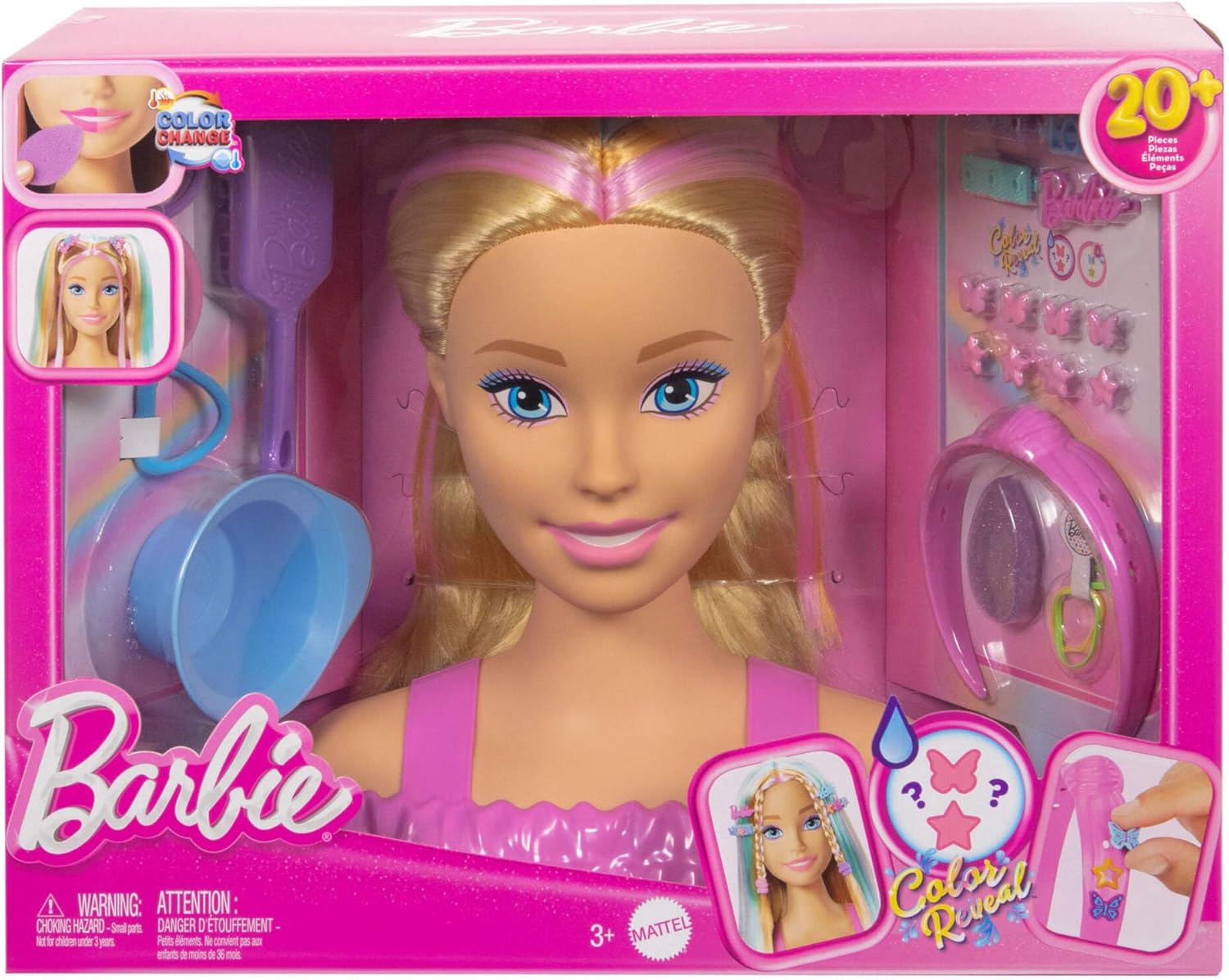 Barbie Doll Styling Head, Blonde Hair with 20+ Hair Styling Accessories Including Star & Butterfly Color Change Hair Clips