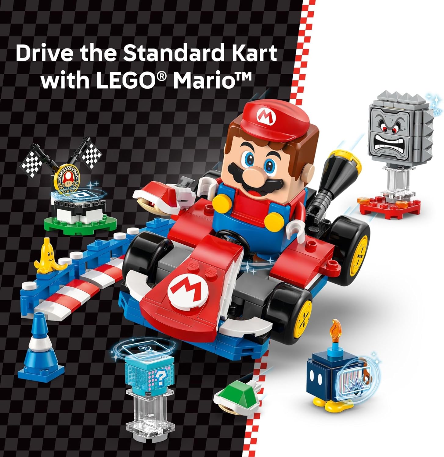 LEGO Super Mario: Mario Kart – لعبة سباق سيارات ماريو التفاعلية والسيارة القياسية - مجموعة ألعاب سباق تخيلية للأولاد والبنات، الأعمار 7+ - فكرة هدية عيد ميلاد للأطفال - 72043