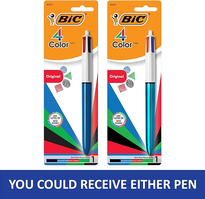 BIC 4-Color Original Retractable Ball Pens, Medium Point (1.0mm), 1-Count Pack, Retractable Ball Pen With Long-Lasting Ink