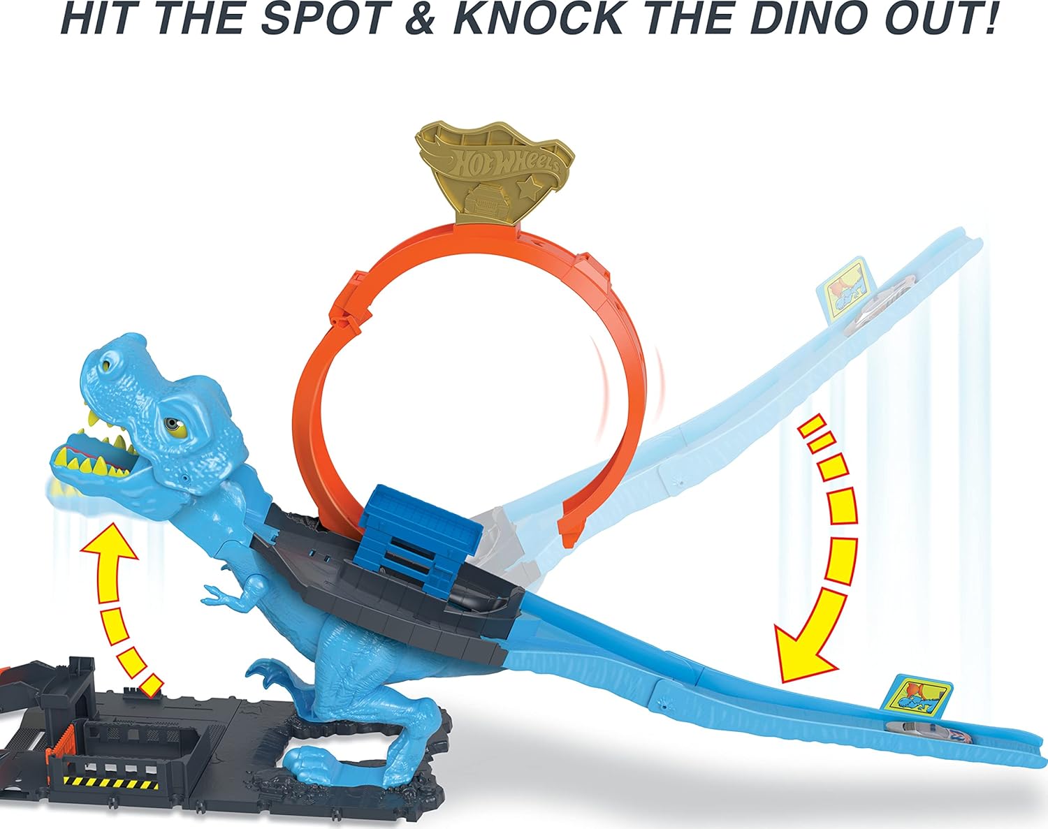 Hot Wheels City Track Set with 1 Toy Car, Race Through A Giant Loop to Defeat A Big Dinosaur, T-Rex Loop Stunt and Race Playset