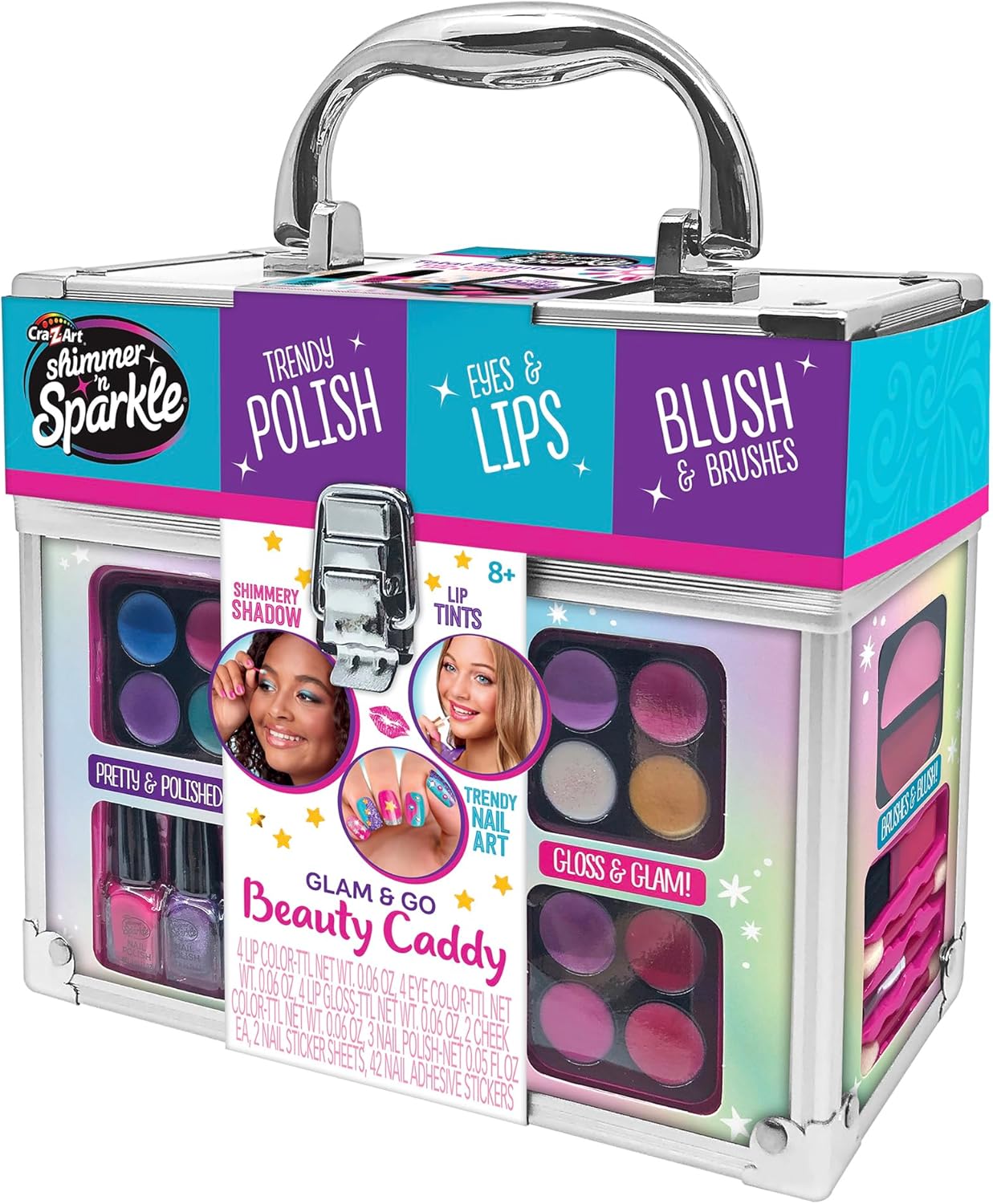 Shimmer 'N Sparkle Glam to Go Beauty Caddy, Makeup Set with Nail Polish and Glitter, Ages 6 and Up