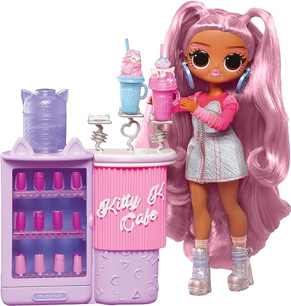 LOL Surprise OMG Sweet Nails – Kitty K Café with 15 Surprises, Including Real Nail Polish, Press On Nails, Sticker Sheets, Glitter, 1 Fashion Doll, and More!