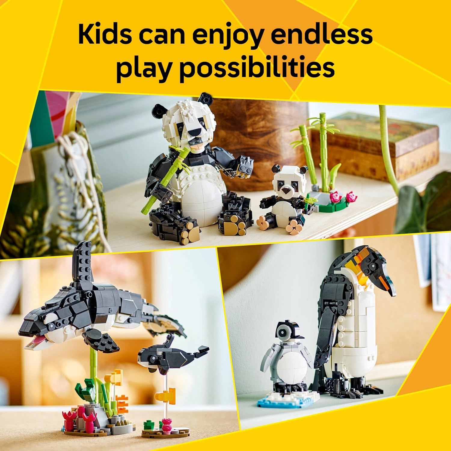 LEGO  31165 Creator 3 in 1 Wild Animals Panda Family - Building Toy with 3 Building Options, Panda, Penguin, or Orca - Animal Figures for Kids, Girls and Boys, Ages 8+ - Gift Idea for Birthdays