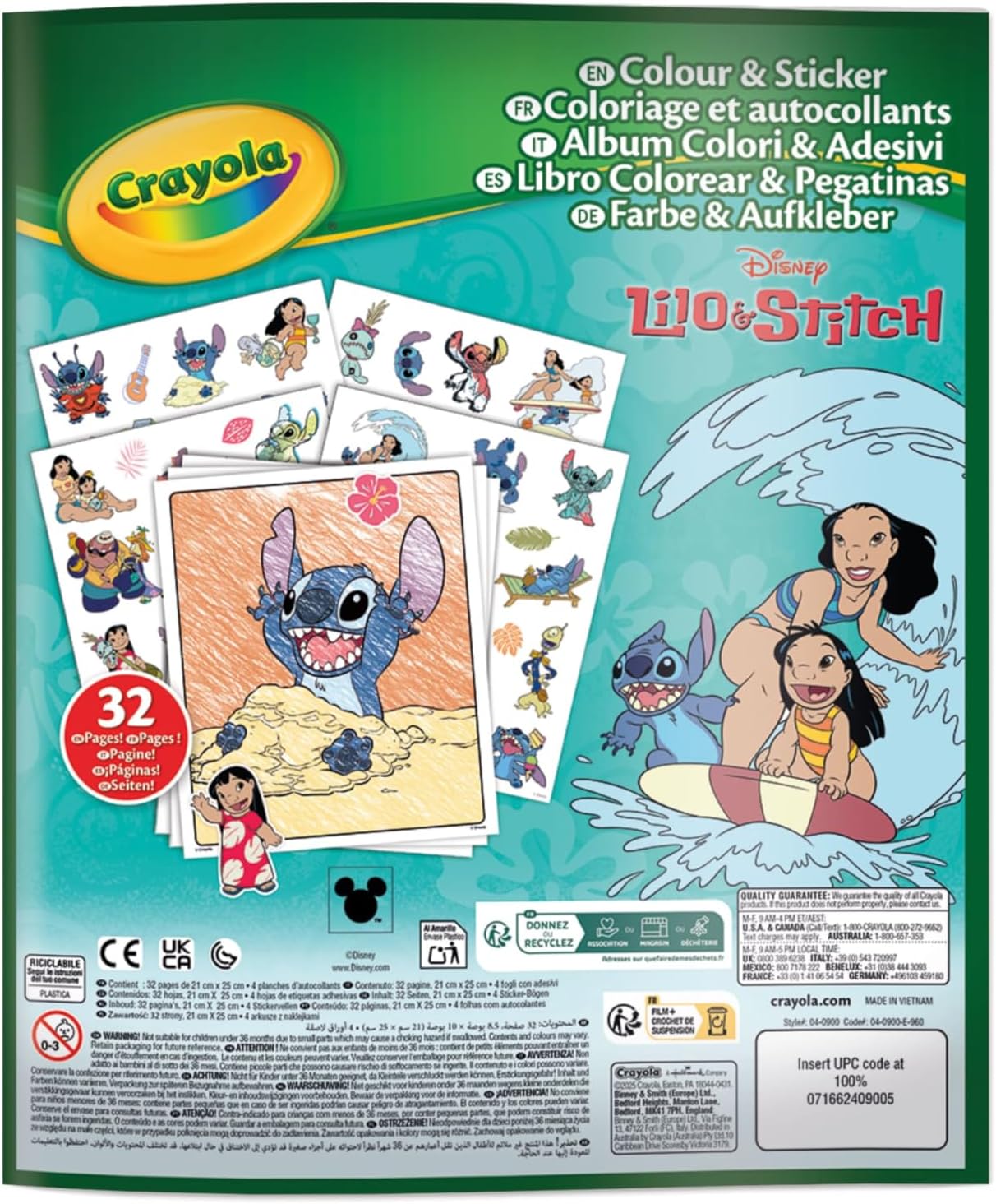 Crayola Lilo&Stitch Sticker Colouring Book, 32 Pages and 4 Sheets of Stickers Included