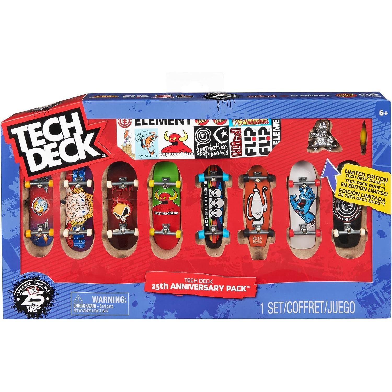 TECH DECK, 25th Anniversary 8-Pack Fingerboards with Exclusive Figure, Collectible and Customizable Mini Skateboards