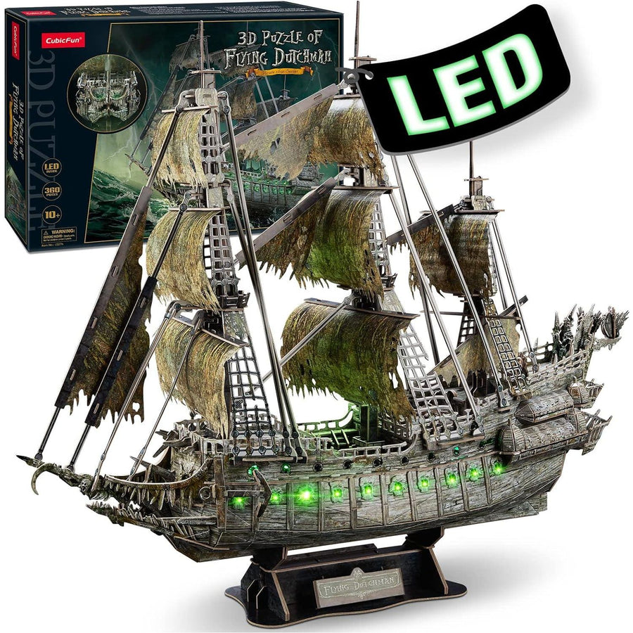 3D Green LED Flying Dutchman Pirate Ship Puzzle - 360 Pieces Haunted Ghost Ship Model Kit and Desk Decor