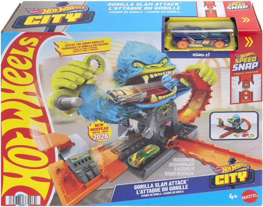 Mattel Hot Wheels City Gorilla Slam Attack Playset with 1:64 Scale Toy Car