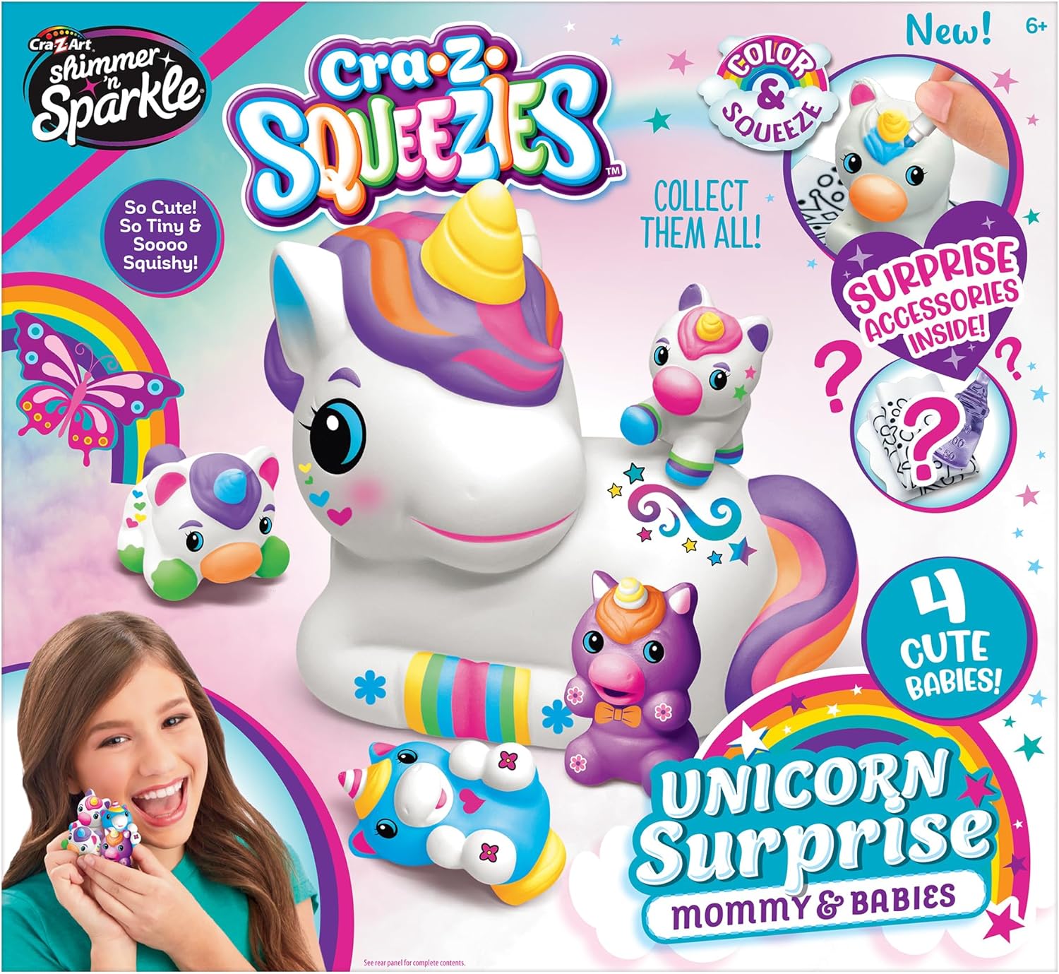 Shimmer 'n Sparkle CRA-Z Squeezies Unicorn Surprise Mommy & Babies Plush Making Kit - 5 Piece Squeezie Set - Arts and Crafts Activity for Ages 6 and Up