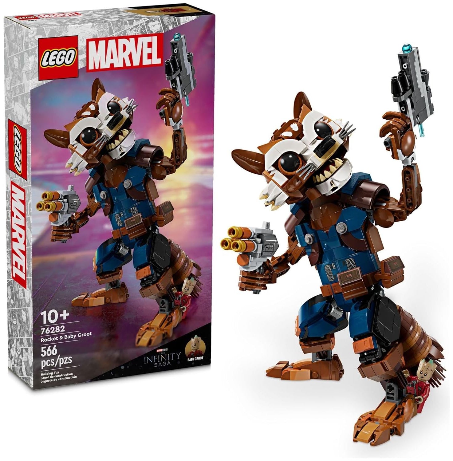 LEGO 76282 Marvel Rocket & Baby Groot Minifigure, Guardians of The Galaxy Inspired Marvel Toy for Kids, Buildable Marvel Action Figure for Play and Display.