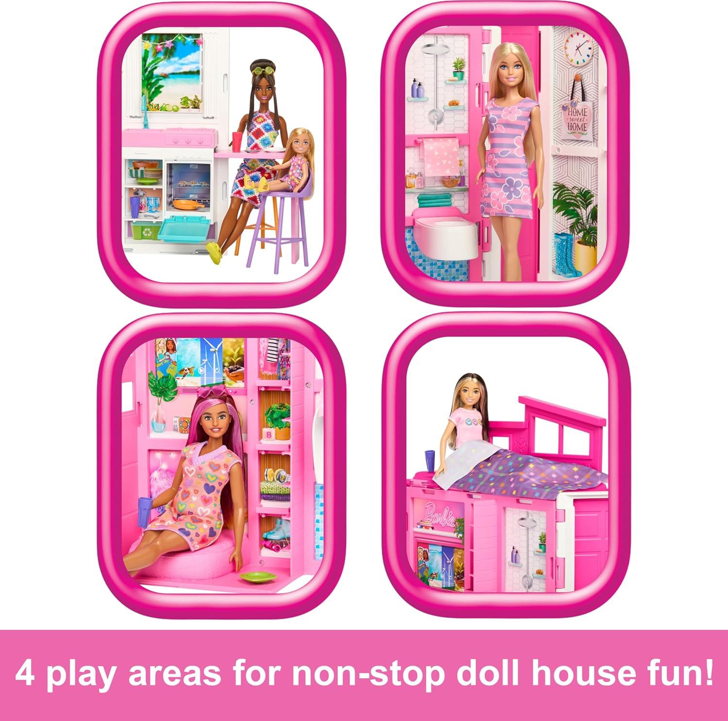 Barbie Doll House Playset, Getaway House with 11 Accessories Including 2 Chairs, 4 Play Areas & 360-degree Play