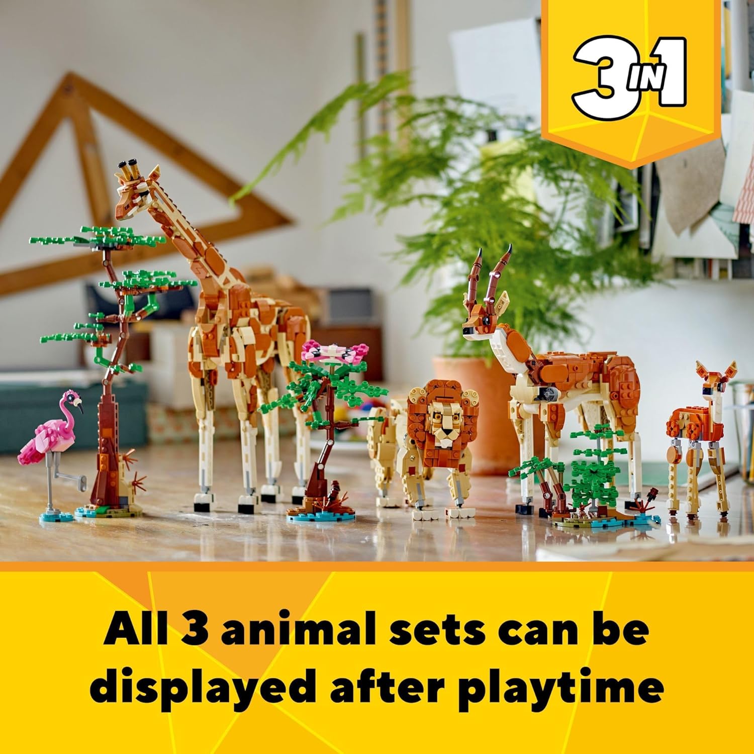 ليجو 31150 كرياتور 3 في 1 حيوانات السفاري البرية، يتم إعادة البناء إلى 3 أشكال مختلفة لحيوانات السفاري - لعبة الزرافة، لعبة الغزال أو لعبة الأسد، لعبة الطبيعة، مجموعة بناء للأطفال.