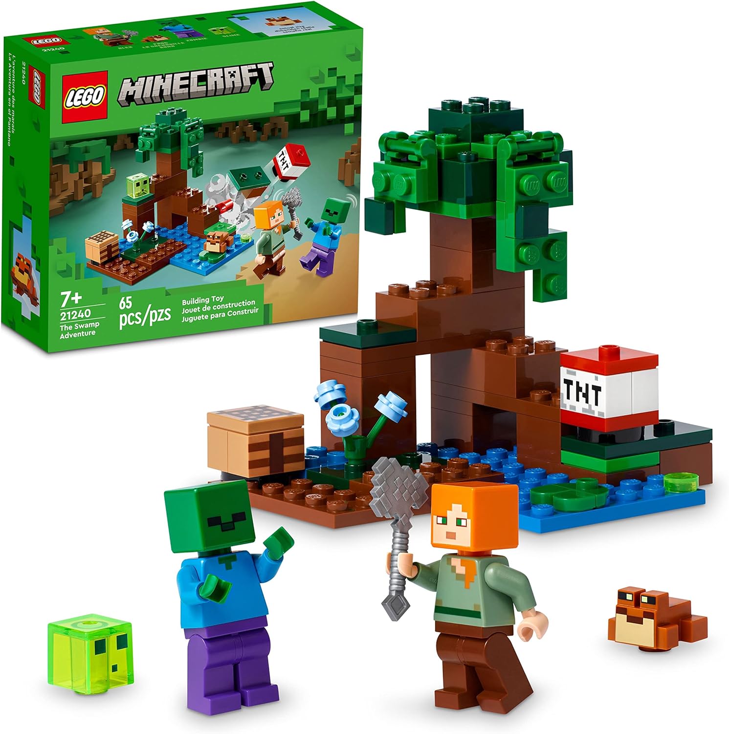 LEGO 21240 Minecraft The Swamp Adventure , Building Game Construction Toy with Alex and Zombie Figures in Biome, Birthday Gift Idea for Kids Ages 8+