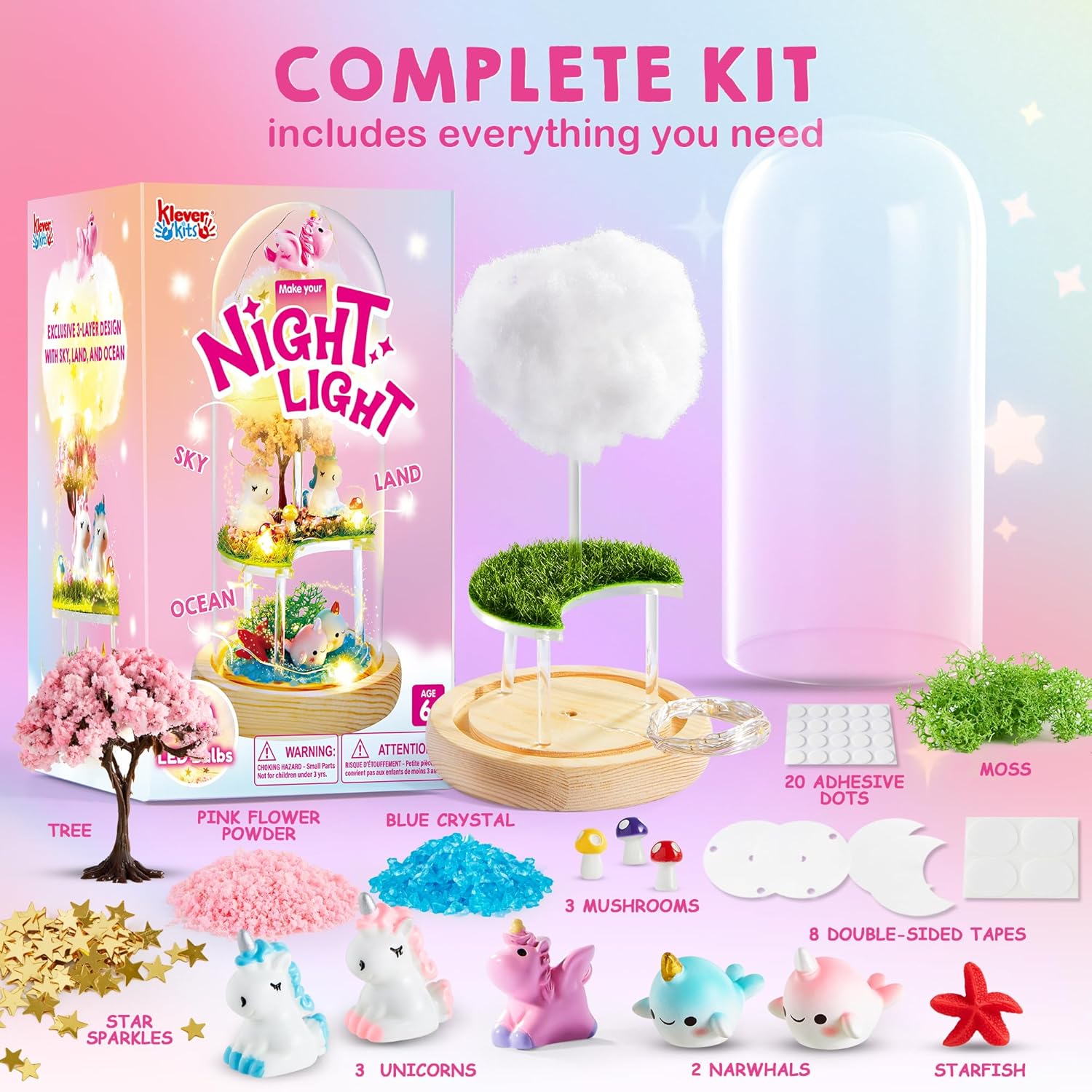 Klever Kits Unicorns Terrarium Kit for Kids Make Your Own Unicorn Night Light Art and Crafts for Kids