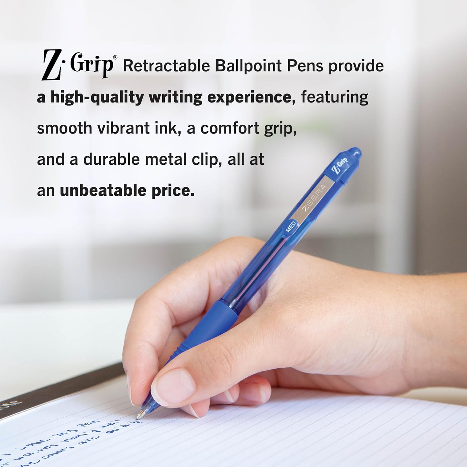 Zebra Pen Z-Grip Retractable Ballpoint Pen, Smooth-Flowing Blue Ink, 1.0mm Medium Point, School Supplies, Teacher Supplies and Office Supplies, 24-Pack
