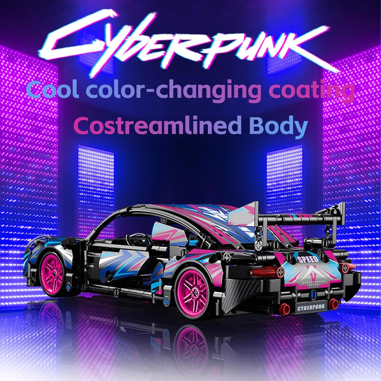 Cyberpunk Speed Racing Building Block Car 1:18 Scale Kit - 455 Pieces with Metal Craft Wheels (Ages 6+)