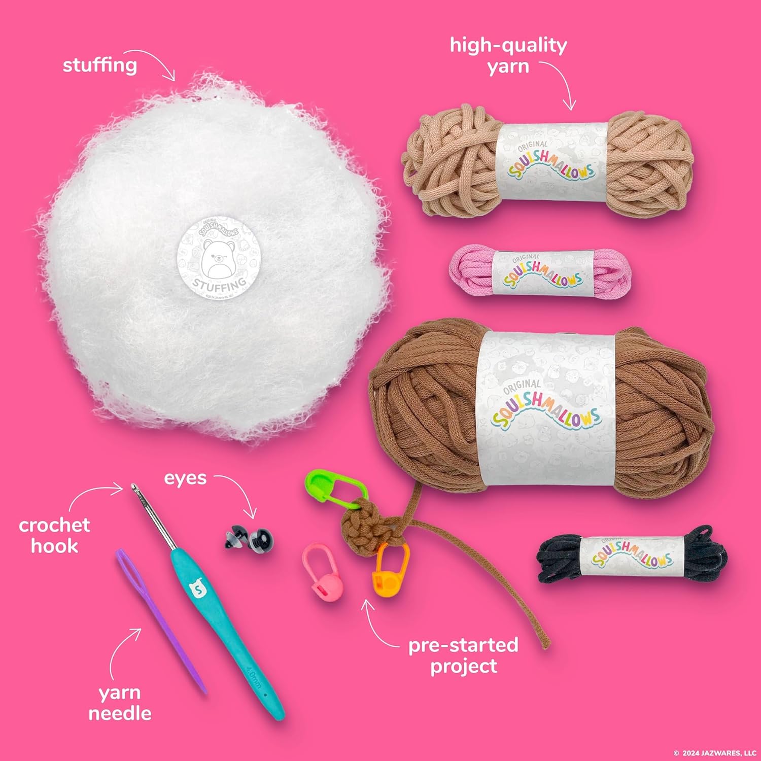 Squishmallows Original Omar The Bear Crochet Kit, Includes Yarn, Crochet Hook, Starter Hooks, Step-by-Step Tutorials, Exclusive Crochet Kit for Beginners, DIY Craft, Crochet Kits, Great Teen Gifts