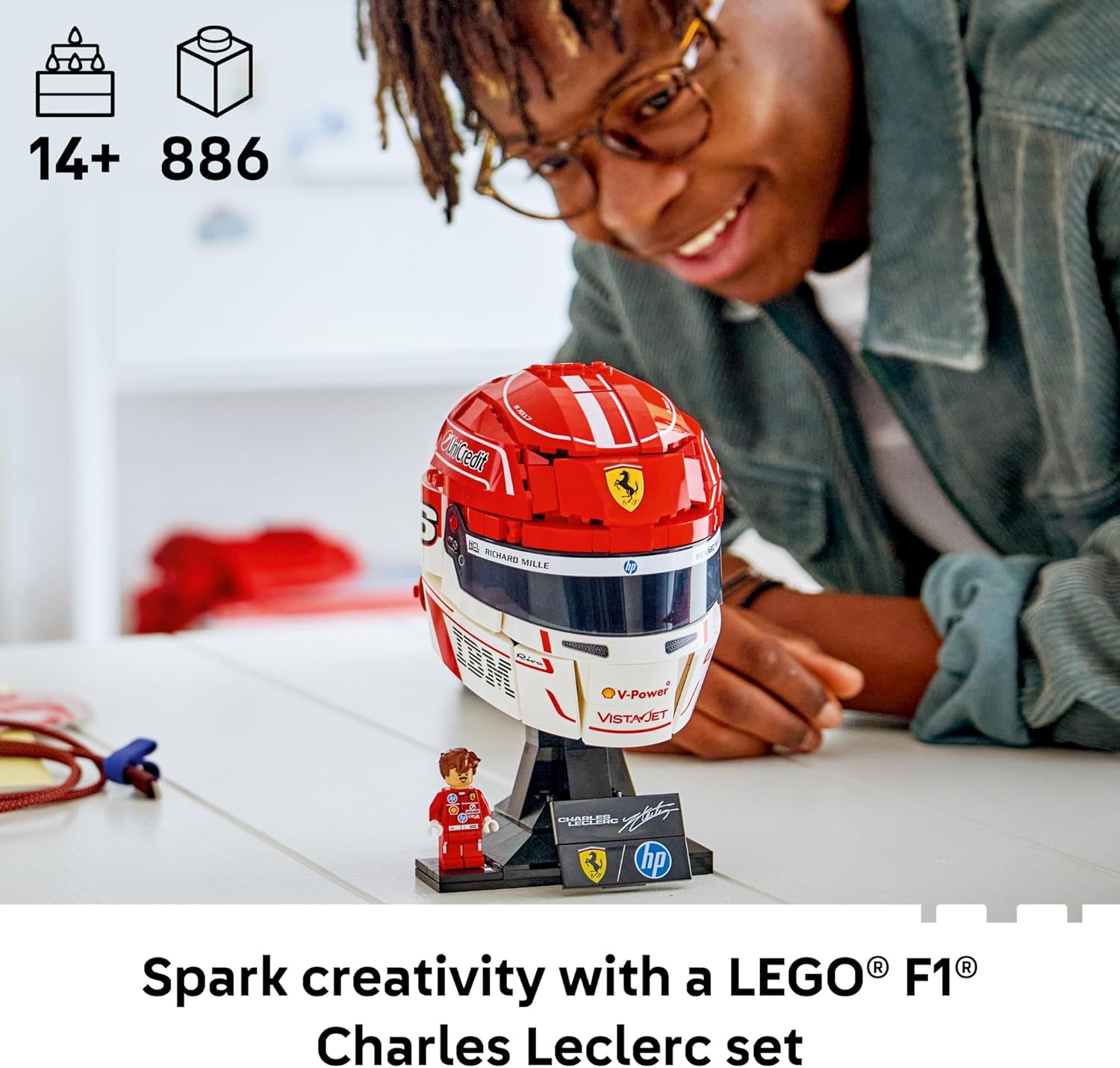 LEGO Editions Scuderia Ferrari HP Charles Leclerc Helmet - Building Set for Teens, Ages 14+ - Collectible F1 Display - Bedroom or Home Office Decor - Gift for Formula 1 Fans - 43014
