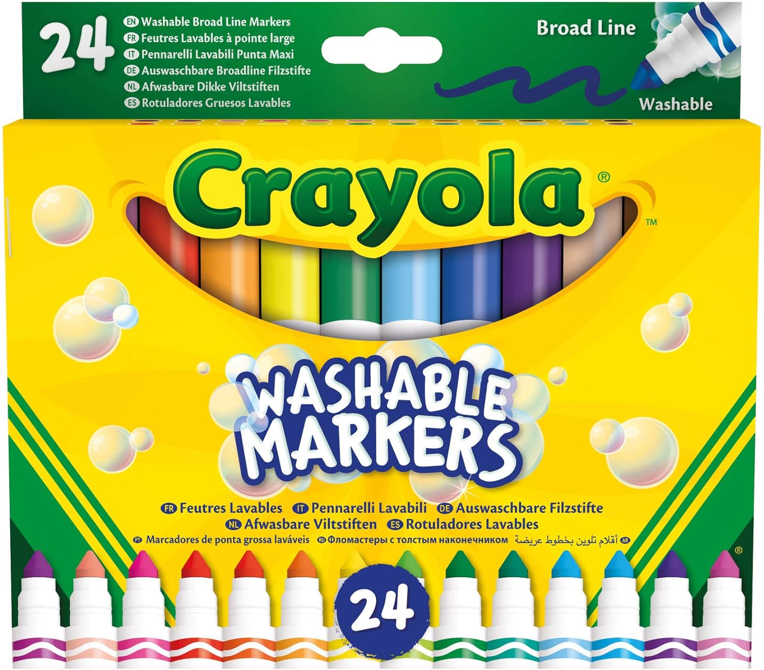 Crayola Washable Marker Pens with Coarse Conical Tip, Pack of 24 in Assorted Colours