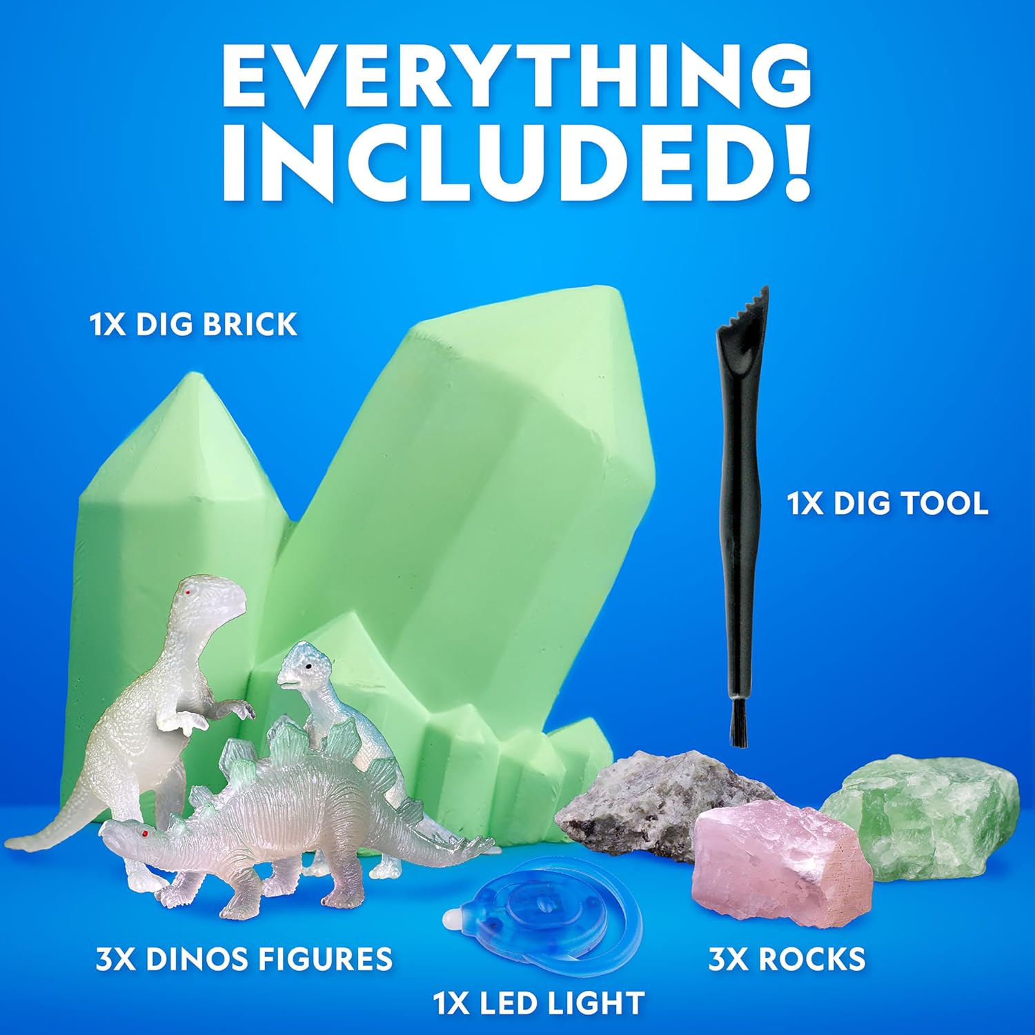 National Geographic Glow in The Dark Dig Kit - Excavate 6 Glow in The Dark Rocks & Dinosaurs from a Glowing Brick, Rock Collection, Science Kits for Kids, Rock Kit for Kids, STEM Kits