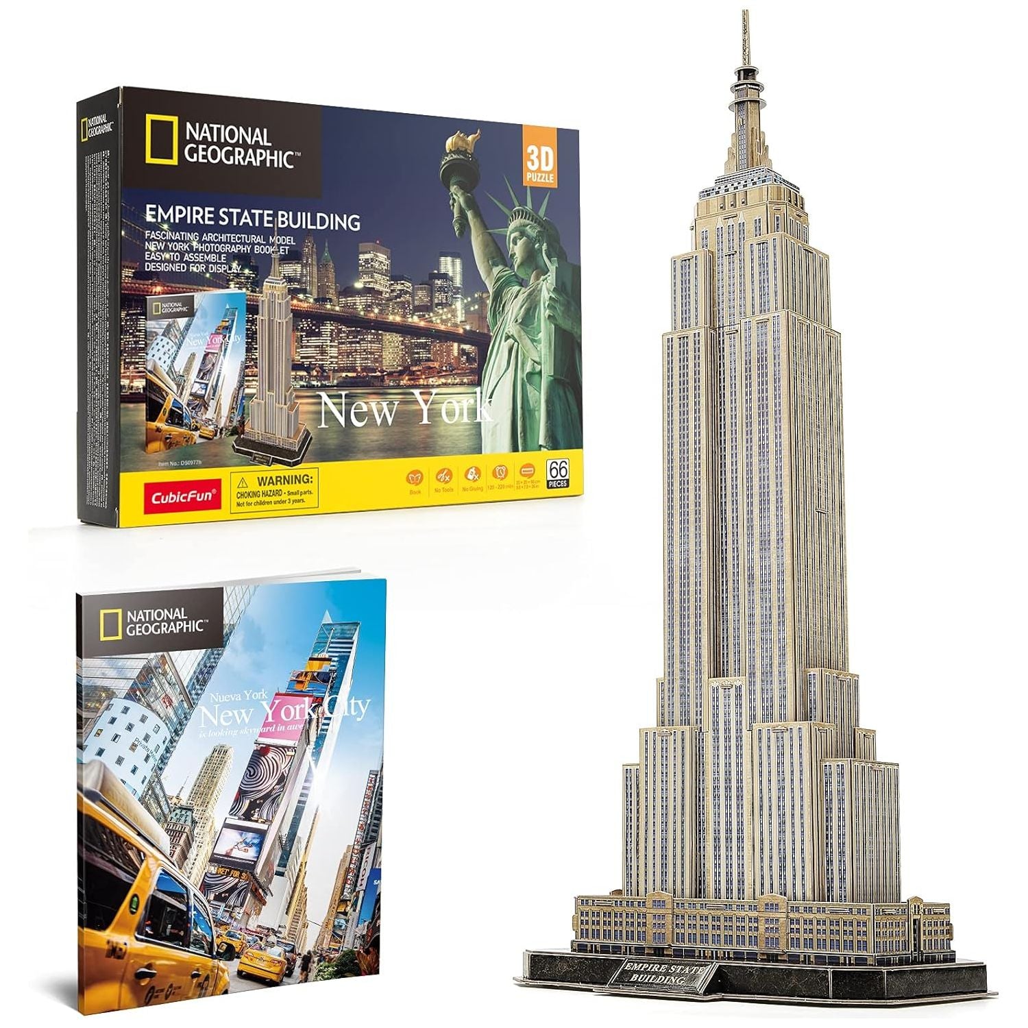 ألغاز ناشيونال جيوغرافيك ثلاثية الأبعاد من CubicFun، نموذج قصر نيويورك، مبنى إمباير ستيت، مع كتيب