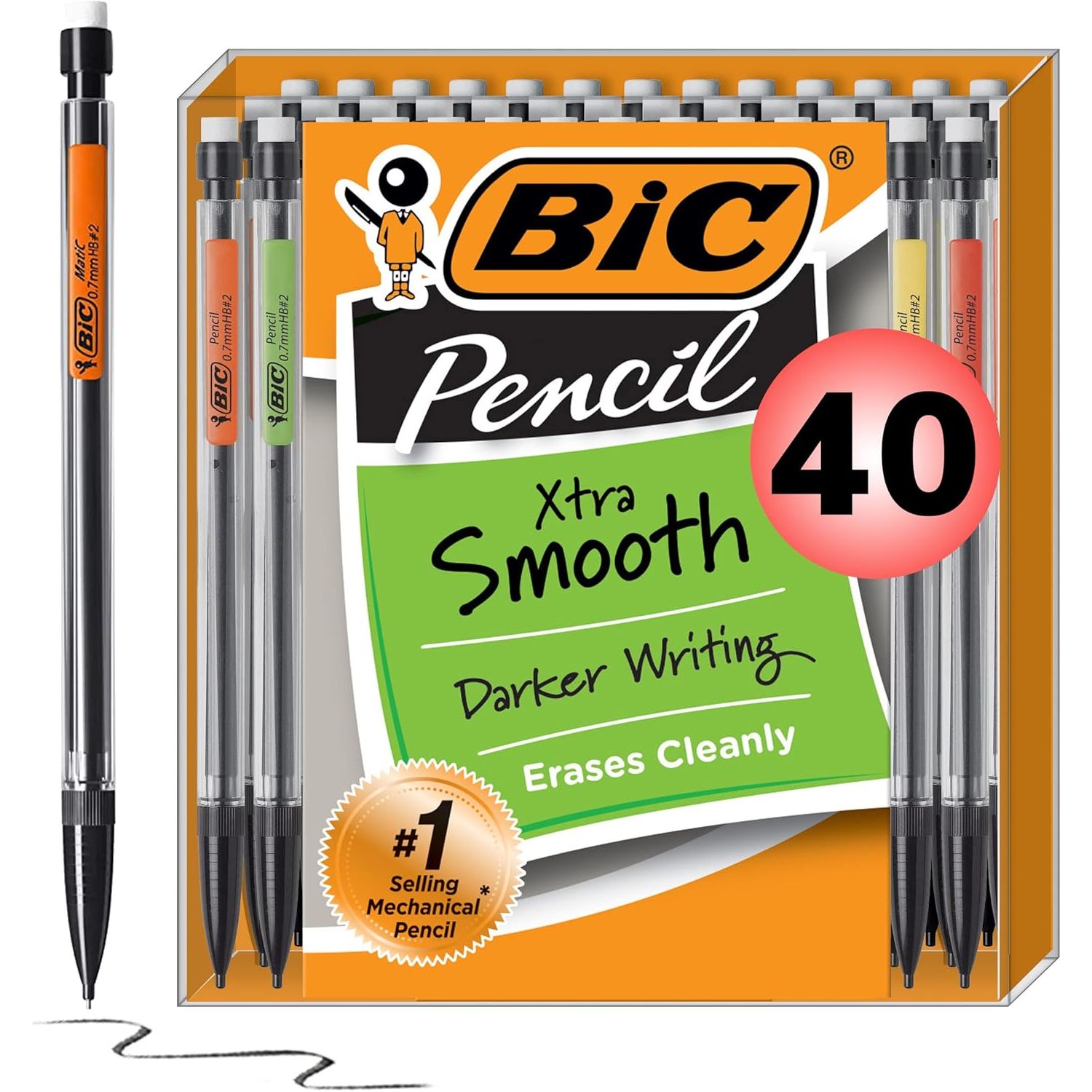 قلم رصاص ميكانيكي فائق النعومة من بيك، نقطة متوسطة (0.7 ملم)، مثالي للفصل الدراسي ووقت الاختبار، 40 قلمًا
