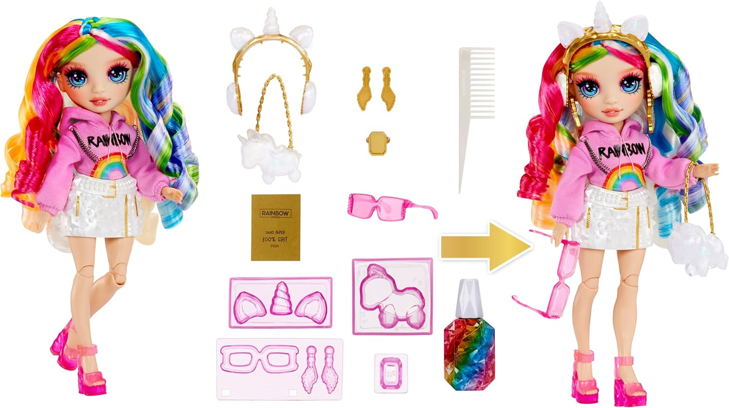 RAINBOW HIGH Creative Crystals Amaya - 28 cm Rainbow Model Doll with Crystal Accessory DIY Kit, Ring for You, Resin Game, Gift for 8+ Years, Non-Edible