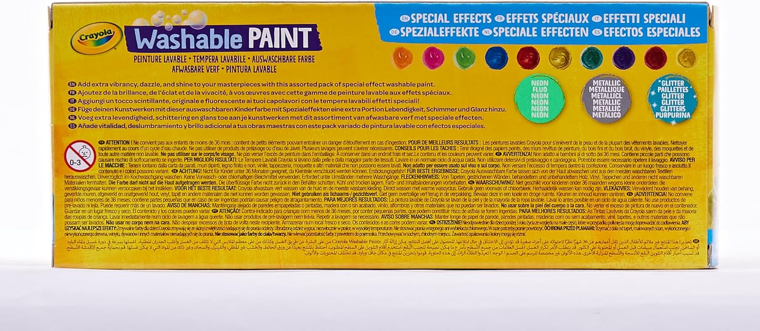 Crayola -10 Washable Paints Special Effects: Neon, Glitter, Metal, 59 ml each, 10 Colours