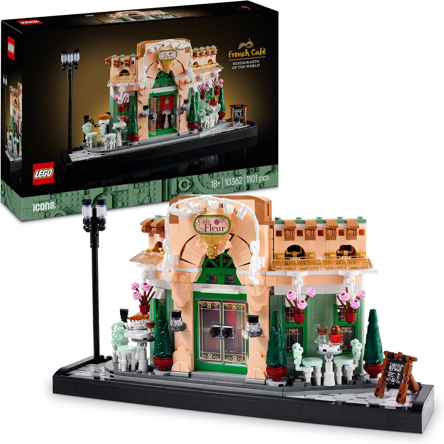 LEGO 10362 FRENCH CAFÉ V29 Building Set for Adults - incl. a Picturesque Facade, Hanging Flowerpots & Ornate Seating - Model Kit for Home or Office Desk Decor - DIY Gift Idea for Women & Men