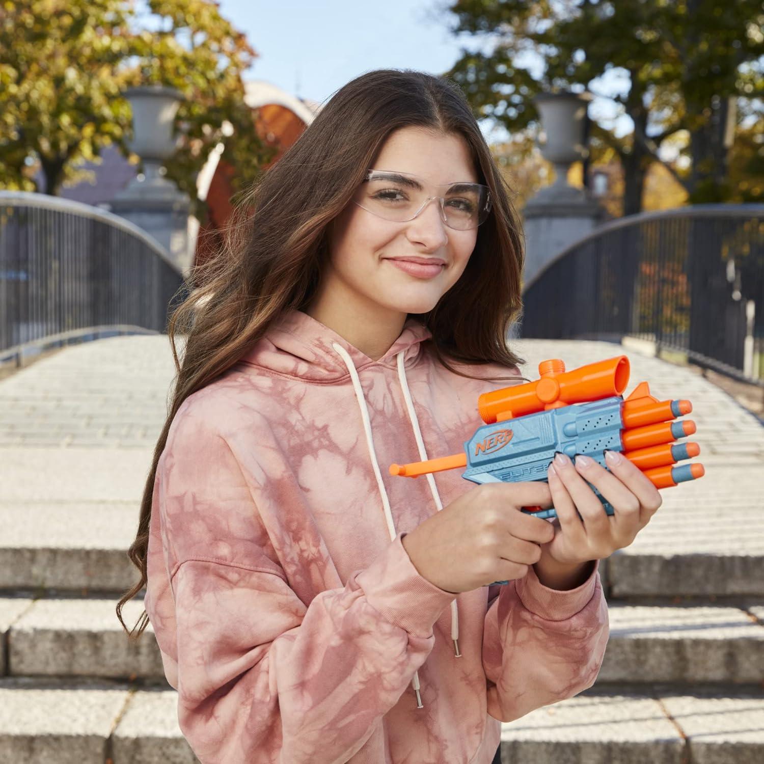 Hasbro Nerf Elite 2.0 Prospect QS-4 Blaster, 8 Official Nerf Elite Darts, 4-Dart Blasting, Non-Removable Targeting Scope