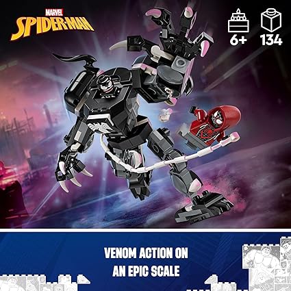 LEGO Marvel 76276 Venom Mech Armor vs. مايلز موراليس، مجموعة بناء مارفل مع شخصيات صغيرة، لعبة سفر، هدية معركة البطل الخارق للأولاد والبنات من سن 6 سنوات فما فوق.