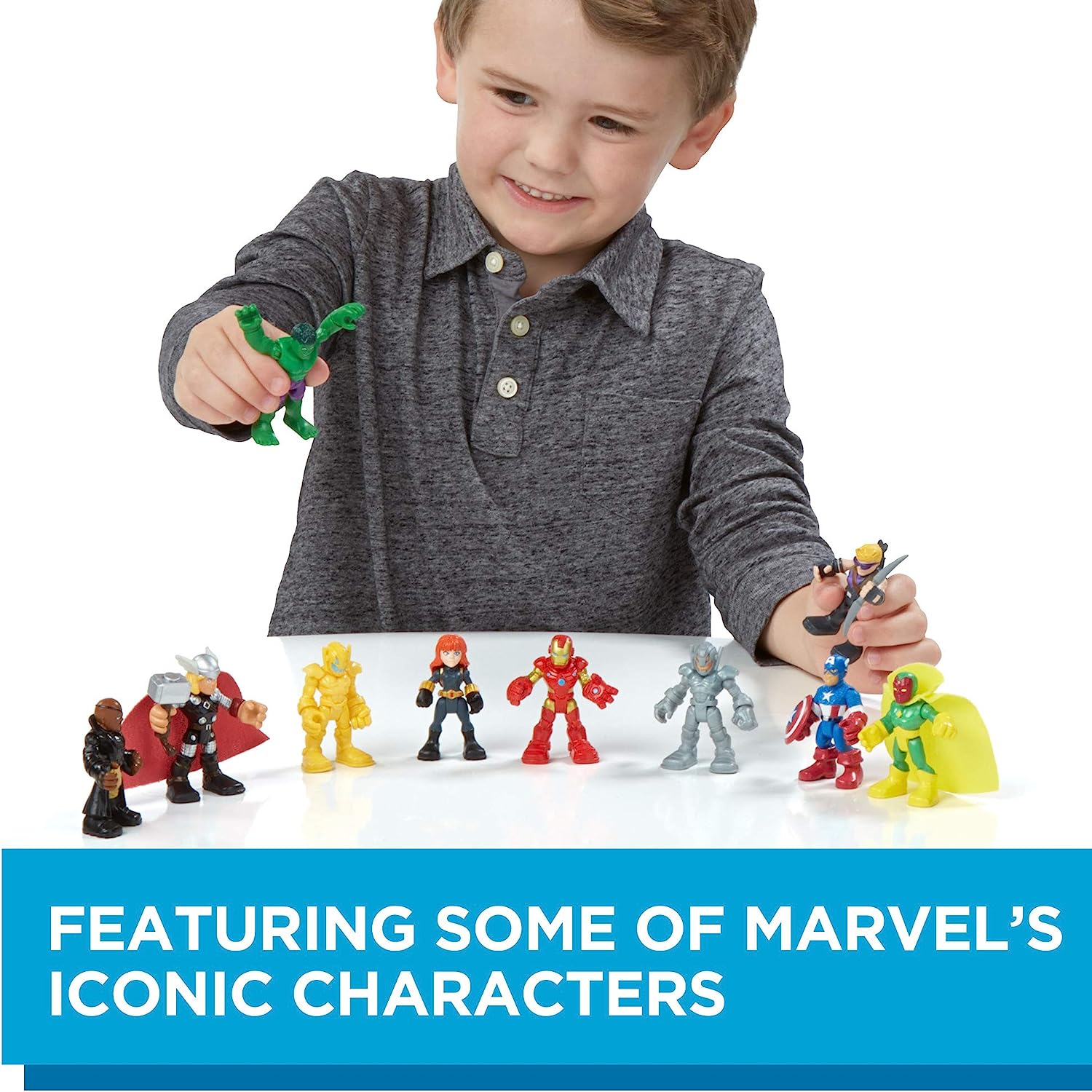 مجموعة Marvel Playskool Heroes Super Hero Adventures Ultimate Set، 10 شخصيات مجسمة قابلة للتجميع مقاس 2.5 بوصة