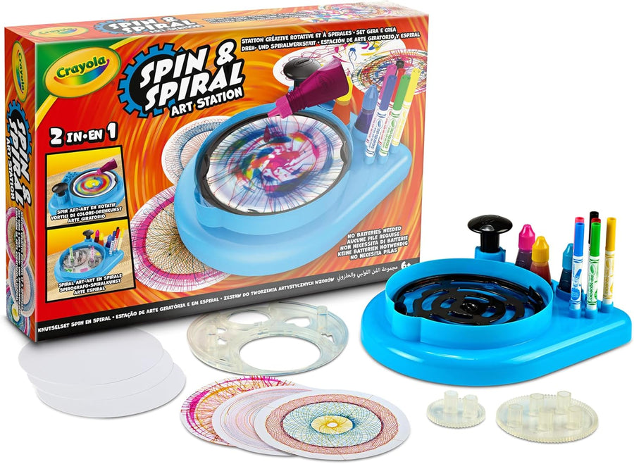 CRAYOLA Spin N Spiral Art Station | 2-in-1 Art Station with Storage | Create Spiro Art and Spin Inky Designs | Ages 6+